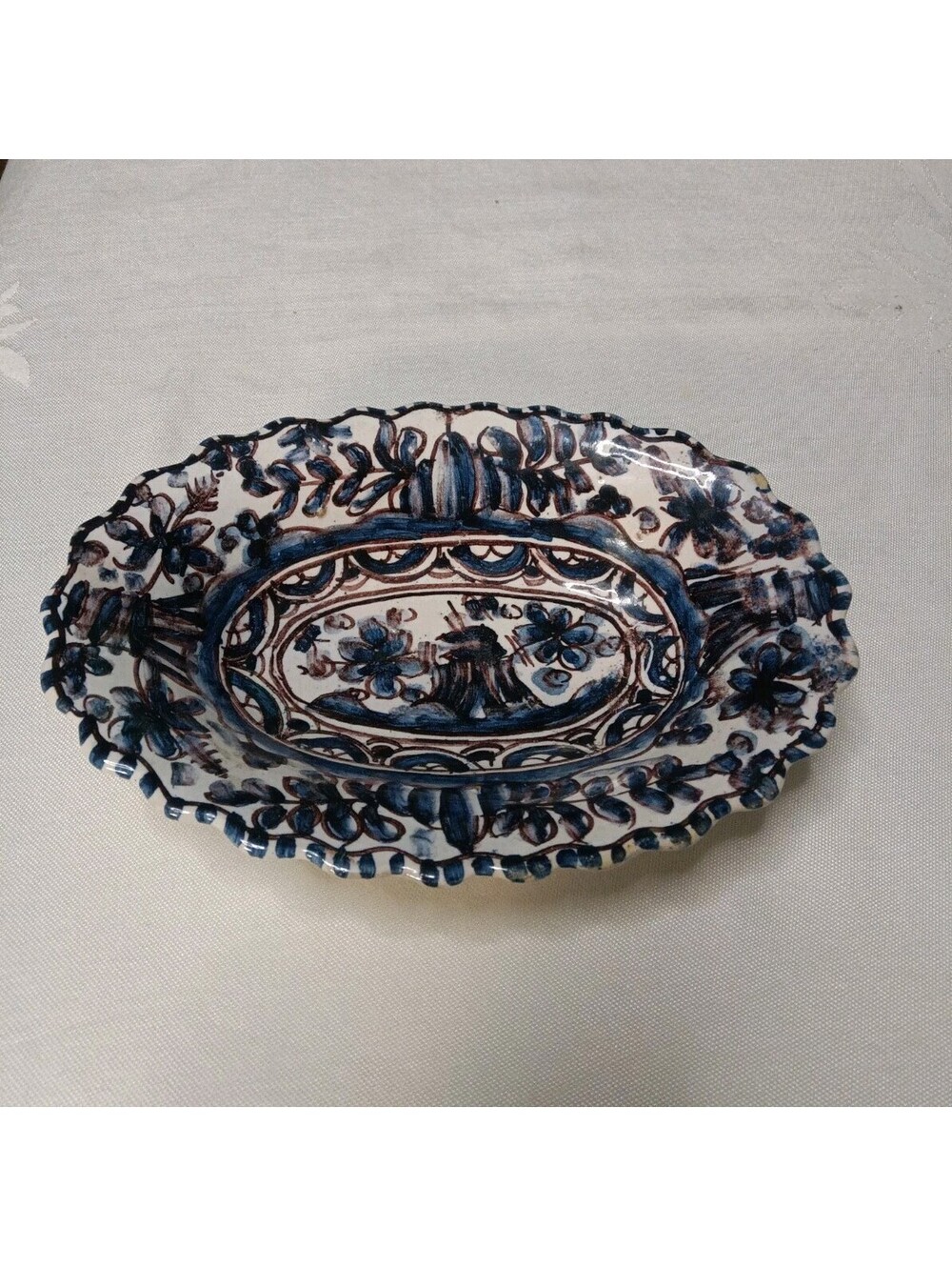 Vintage Coimbra Portugal Hand Painted Ceramic Bowl H. Silva Sec XVIII